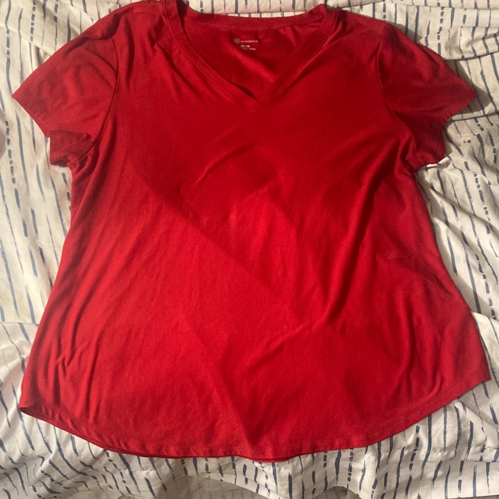 No Boundaries Red Short Sleeve V-Neck Tee